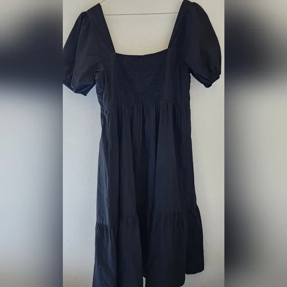 ASTR the Label Black Cotton Poplin Tiered Puff Short Sleeve Midi Dress Size XL - Picture 2 of 12